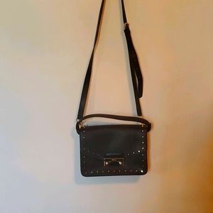 Furla black leather cross body with handle purse